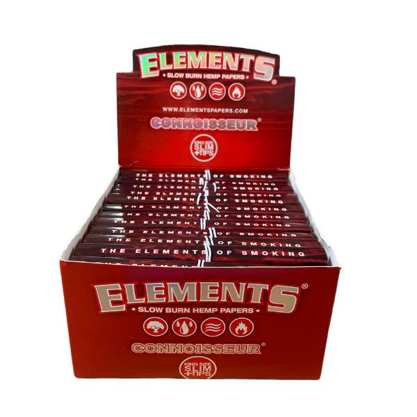 Elements Red Kingsize Slim Rolling Papers + Tips (Hemp Paper) Box of 24