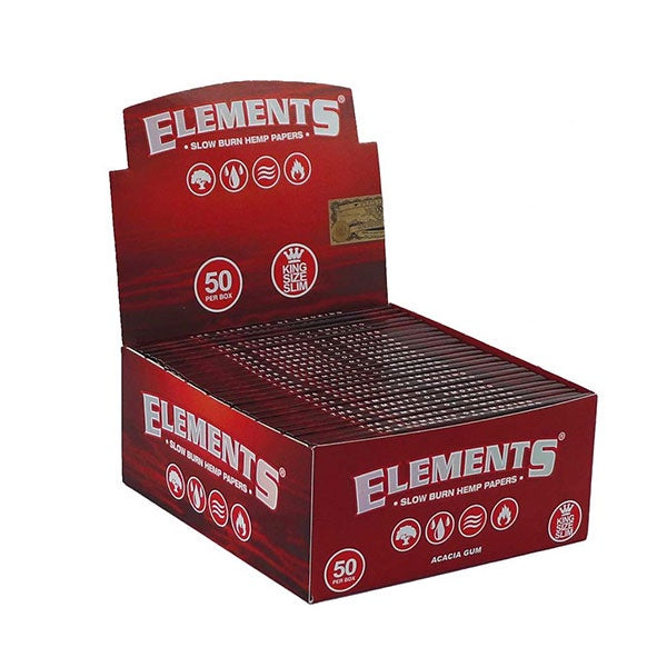 Elements Red Kingsize Slim Rolling Papers + Tips (Hemp Paper) Box of 24