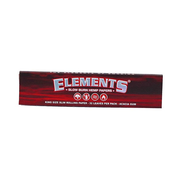 Elements Red Kingsize Slim Rolling Papers + Tips (Hemp Paper) Box of 24