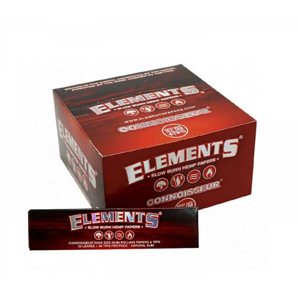 Elements Red Kingsize Slim Rolling Papers + Tips (Hemp Paper) Box of 24