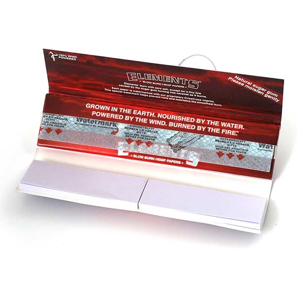 Elements Red Kingsize Slim Rolling Papers + Tips (Hemp Paper) Box of 24