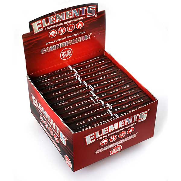 Elements Red Kingsize Slim Rolling Papers + Tips (Hemp Paper) Box of 24