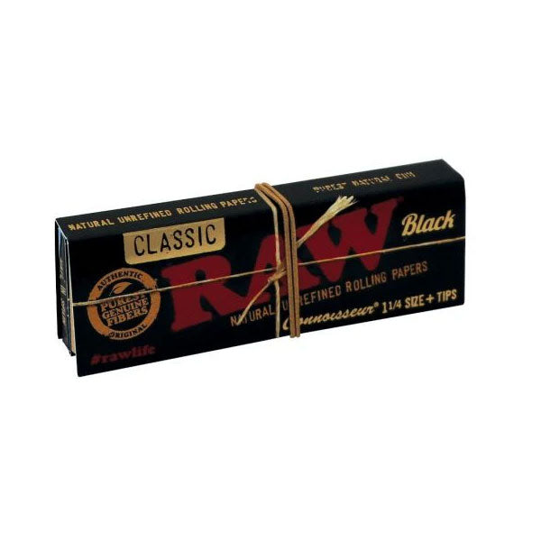 RAW Black Connoisseur 1&1/4 Rolling Papers + Tips