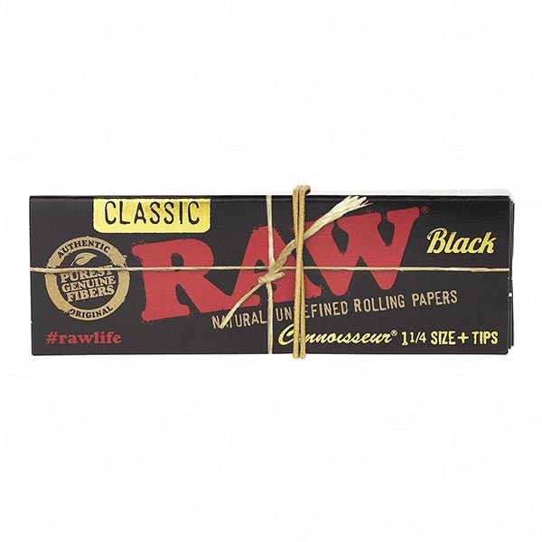 RAW Black Connoisseur 1&1/4 Rolling Papers + Tips