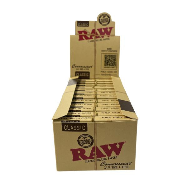 RAW Classic Connoisseur 1&1/4 Rolling Papers + Tips (Box of 24)