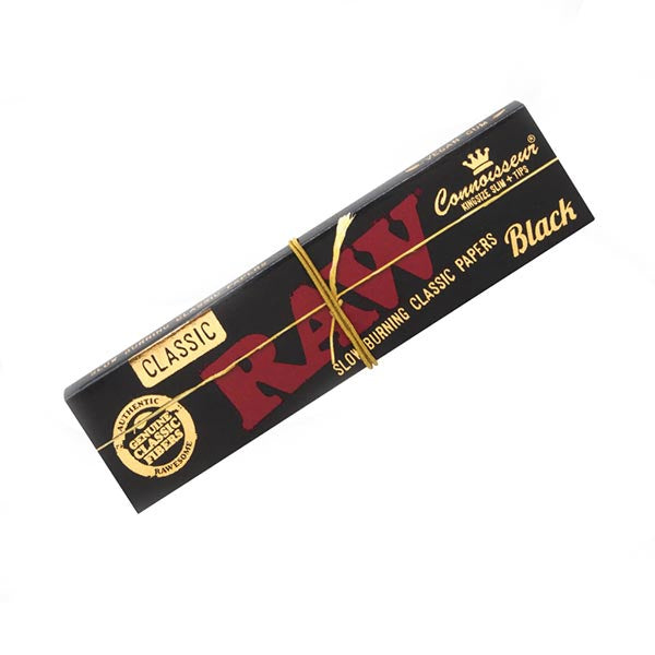 RAW Black Connoisseur Kingsize Rolling Papers + Tips (Box of 24)