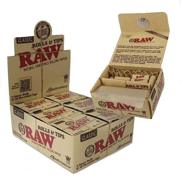 RAW Masterpiece 3m Rolls + Prerolled Tips (Box of 12)