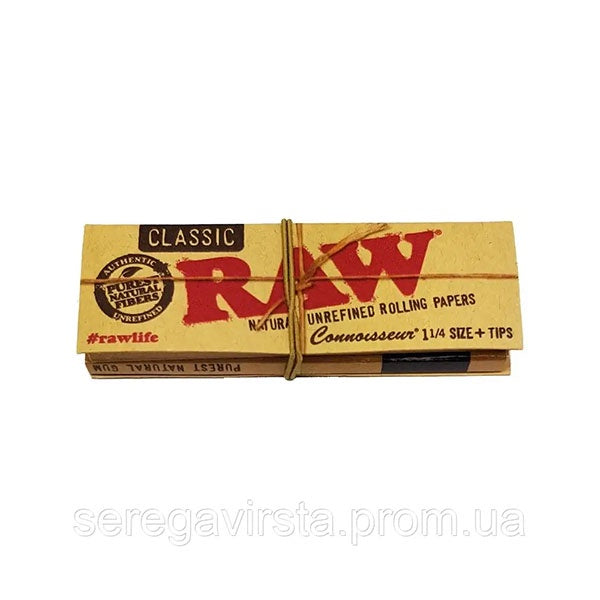 RAW Classic Connoisseur 1&1/4 Rolling Papers + Tips (Box of 24)